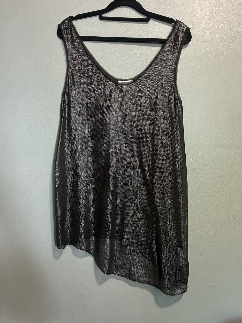 Helmut Lang 100% Silk Asymmetrical Tank Top Medium Metallic Sheer A-Line Tunic